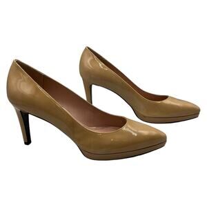 Stuart Weitzman Pumps Platswoon Patent Leather Stiletto Heels Nude Beige Sz 9.5M